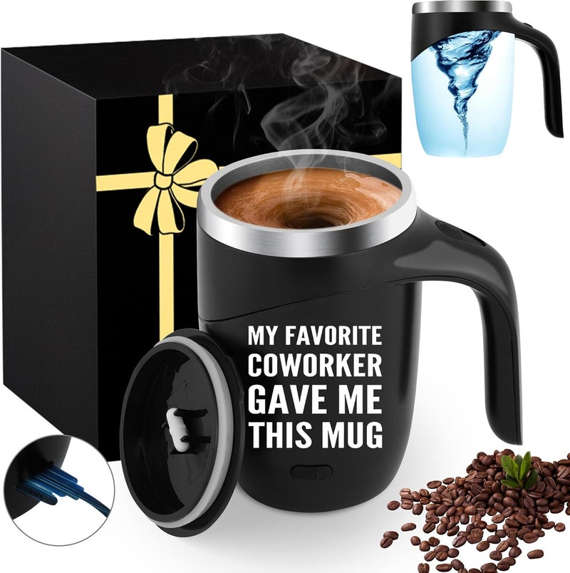 MNZZ Magnetic Stirring Coffee Mug Stainless Insulated Cup Men Christmas Gag Funny Weird Novelty Useful Gifts Unique Coworker White Elephant for Adults Work Office Party Teacher Family Co Worker Colleague - Image 1